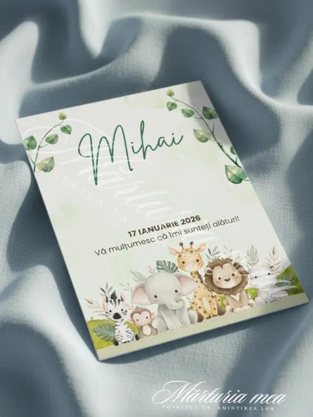 marturie botez baiat aripi ceramica cu animale safari si fundita albastra