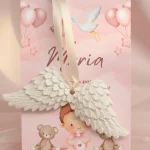 marturie botez aripi inger ceramica cu cartonas roz si ursuleti