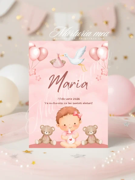 marturie botez aripi inger ceramica cu cartonas roz si ursuleti