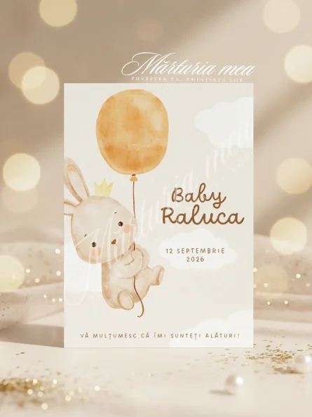 marturie botez aripi inger ceramica alba cu iepuras si balon