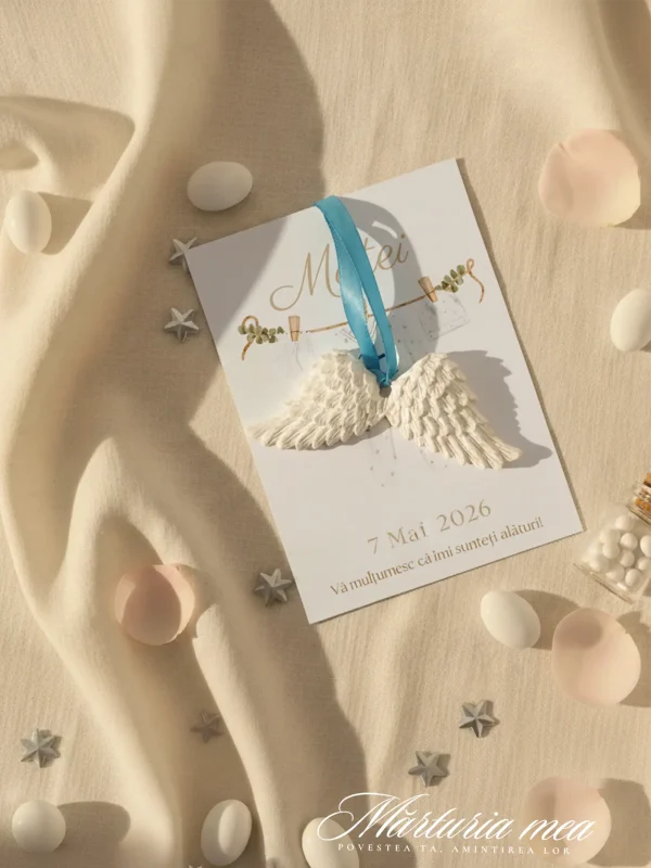 marturie botez baiat aripi ceramica cu carton hainute