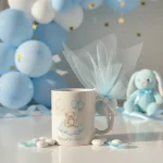 marturie botez baiat cana personalizata cu ursulet si tul bleu