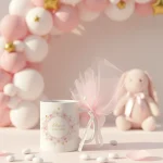 marturie botez fata cana personalizata cu flori roz si tul