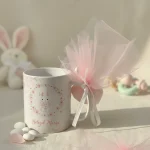 marturie botez fata cana personalizata cu iepuras si flori roz
