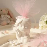 marturie botez fetita ceramica cu tul roz si panglica alba