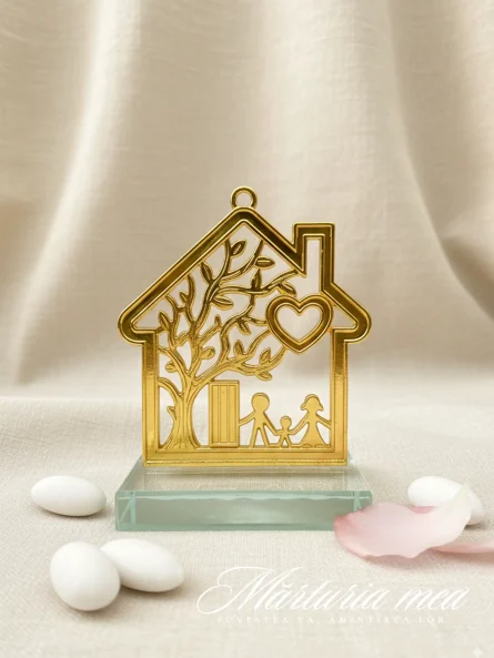 marturie casa familie botez aurie cu suport sticla transparent
