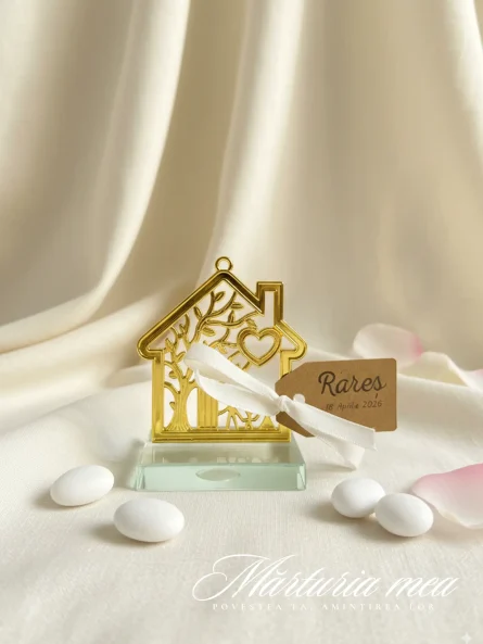 Casă Familie Botez – Aurie pe Suport de Sticlă - imagine 2
