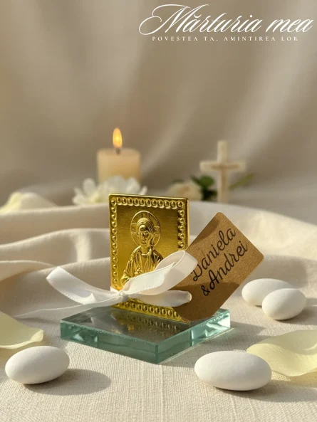 Icoană Nuntă Botez – Model Auriu pe Sticlă 4x5cm - imagine 3