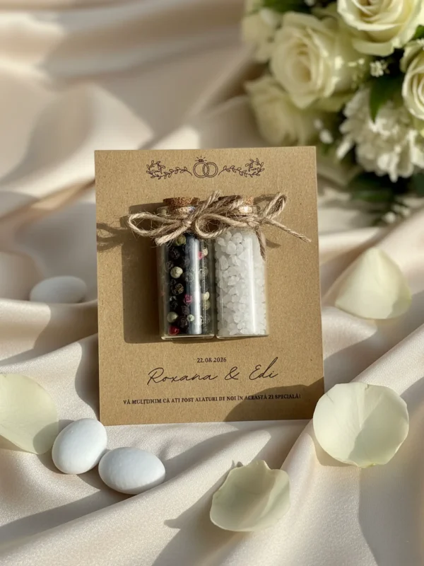 marturie nunta sticlute sare piper simbol verighete carton personalizat
