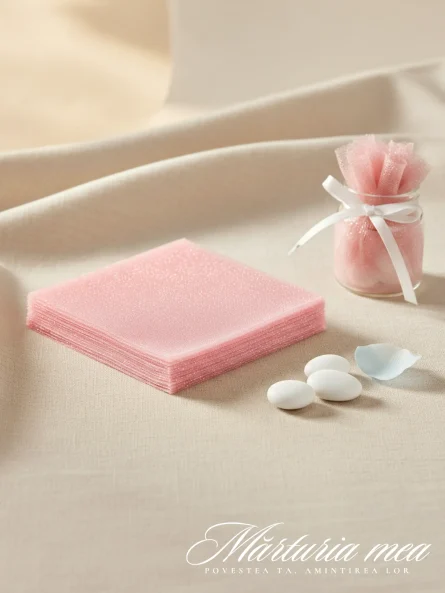 tul roz pentru marturii DIY, set 100 buc 24x24cm
