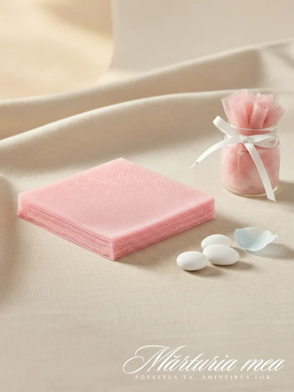 tul roz pentru marturii DIY, set 100 buc 24x24cm