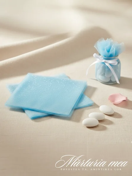 tul bleu pentru marturii DIY, set 100 buc 24x24cm