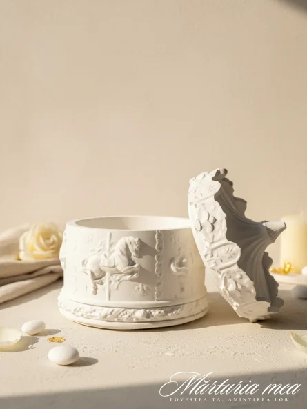 Carusel ceramic alb model regal pentru mărturii botez și nuntă Marturia Mea